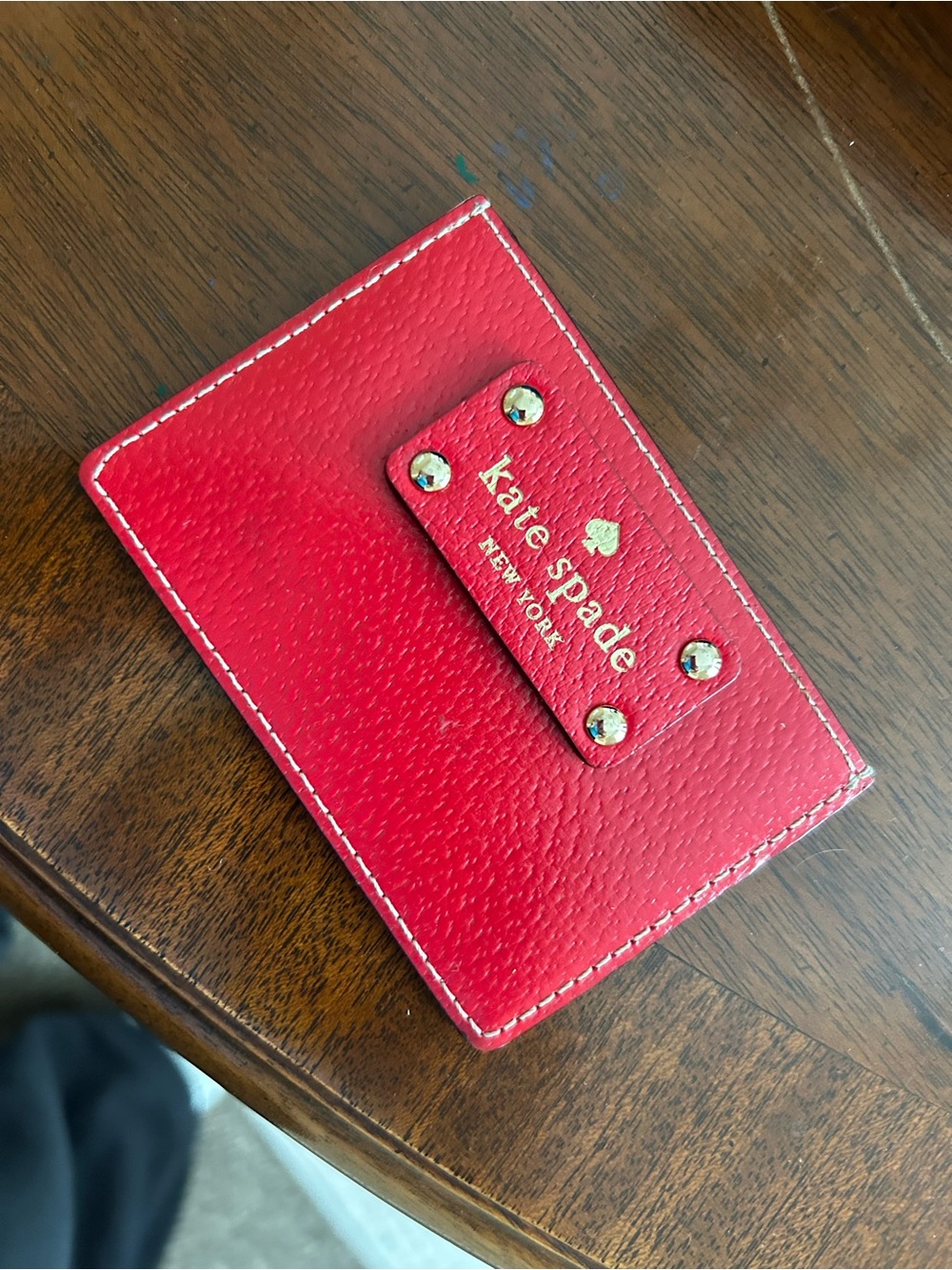 kate spade red pebble leather cardholder wallet